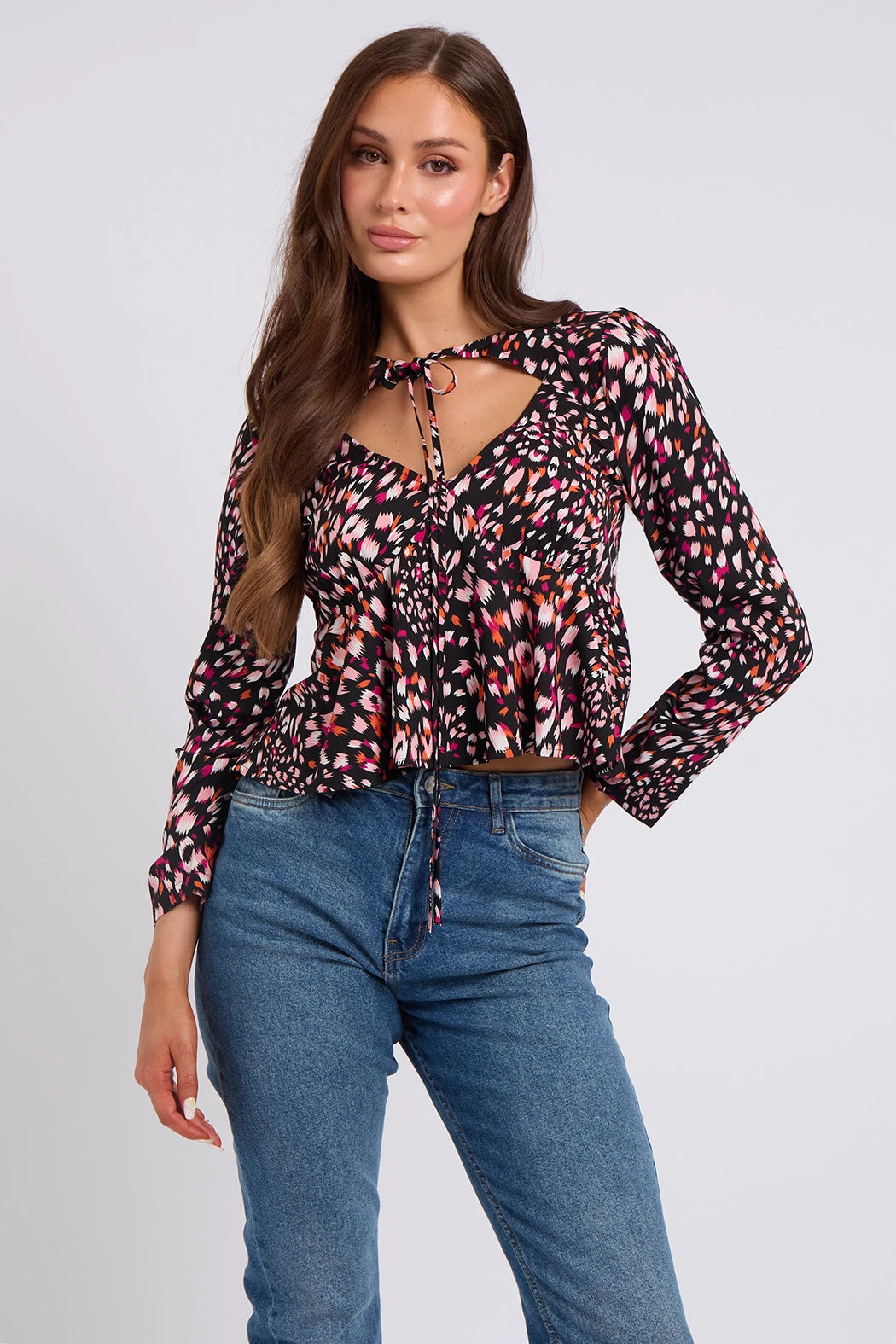 Tulipa Cut Out Tie Neck Top Purple /