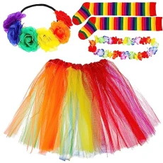 Tulle Skirt Boxing Necklace Pride Tutu Costume Pride Dress Headband Over Knee Socks Tutu Skirt Flower Clown Costume Rainbow Costume Pride Accessories Women Rainbow Tutu Skirt