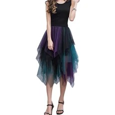 Tulle Skirt Women's Elegant Soft Knee-Length Summer Skirt Midi Skirt Vintage Tutu Tulle Skirt One Size 36/38/40 F-16075, Purple & Green, One Size