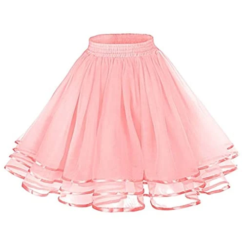 Tulle Skirt Women's Midi Retro 50s Rockabilly Skirt High Waist Tutu Skirt Petticoat Underskirt Underskirt Crinoline Women's Long Tulle Skirt Knee-Length Women, pink, One Size