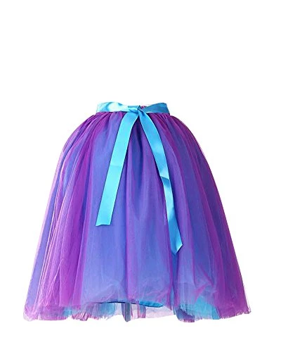 Tulle Skirt Women's Midi Tulle Skirts 7 Layers Petticoat Crinoline Underskirt Skirt Bubble Ball Gown Half Slip Underskirt for Wedding Party Purple Blue