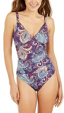 Tummy Control Captiva Paisley One-Piece Swimsuit, Eggplant, Size 2 Tummy Control Captiva Paisley One-Piece Swimsuit, Eggplant, Size 2