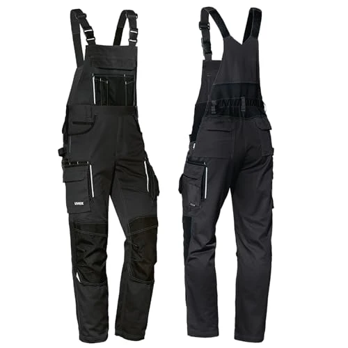 Tune-Up Long Work Trousers for Men - Elastic Waistband Dungarees with Knee Pockets - Black - 48