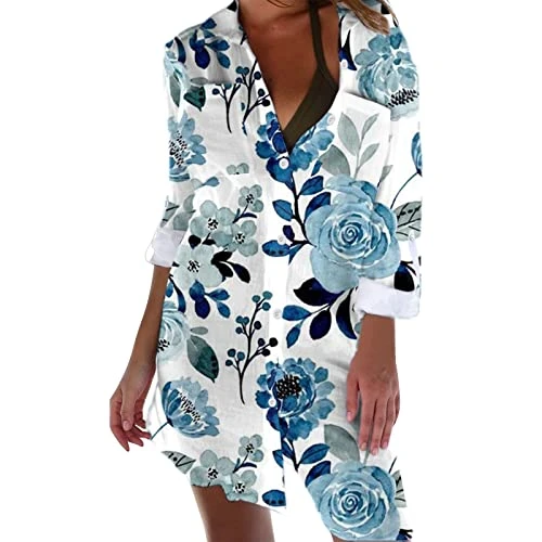 Tunic Tops for Women UK Women's Swimsuit Cover Up Button Down Swimsuit Shirt Shirt Swimsuit Bikini Cover Up Beachwear Plan Shirts for Women Lace Tops for Women UK Navy