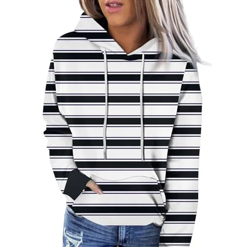 Turtle Neck Tops, Women Oversized Striped Sweatshirt, White Hoodie Womens, Printed Hoodless Sweatshirt Women, Long Sleeve Sweatshirt Women, Polo Neck Tops For Women Uk, Striped Jumper, Sweatshirts