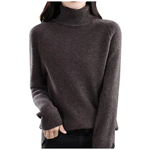 Turtleneck Pullover Women's Autumn Turtleneck Pullover Women's Loose Large Thick Knitted Jumper Bottom Shirt Coat Vintage Women's Autumn Winter Warm Comfortable Pullover Women's Elegant Winter, brown,
