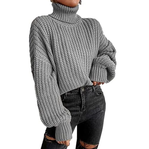 Turtleneck Pullover Women's Winter Oversized Knitted Turtleneck Pullover Nylon and Cotton in Plus Size for Women Top Elegant Women's Autumn Winter Warm Comfortable Pullover, gray, L