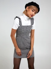 Tweed Pinafore Dress  - 16  - Black/White