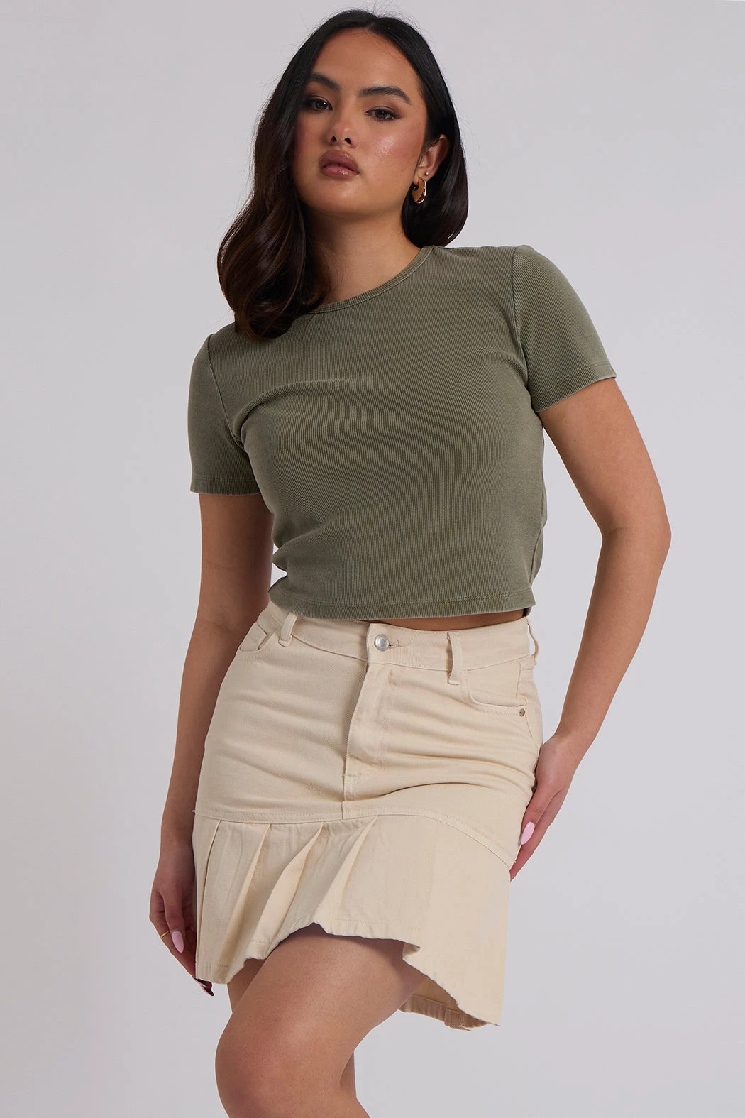 Twill Pleat Skirt Stone /
