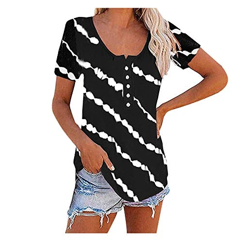 Twill T Shirt Fashion Round Casual Neck Sleeve Neck Short Women Button Women's Blouse Shirt Women's 