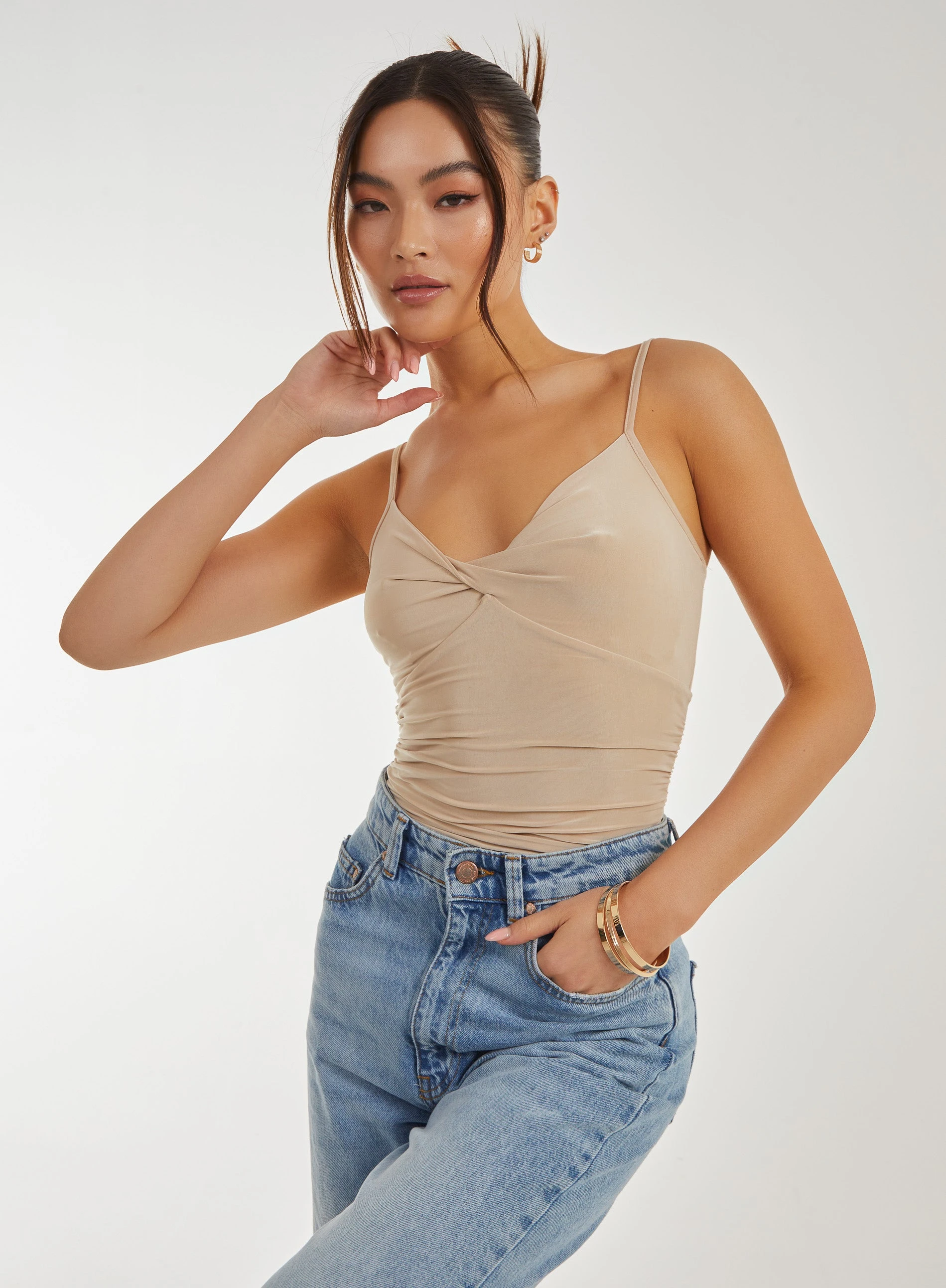 Twist Strappy Bodysuit  - 12  - STONE