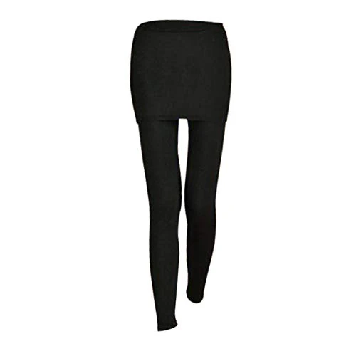 Two in One Leggings Women Leggings with Skirt Soft Elasticated Full Length Mini Skirt Leggings Elastic Casual Skinny Pants (Black)