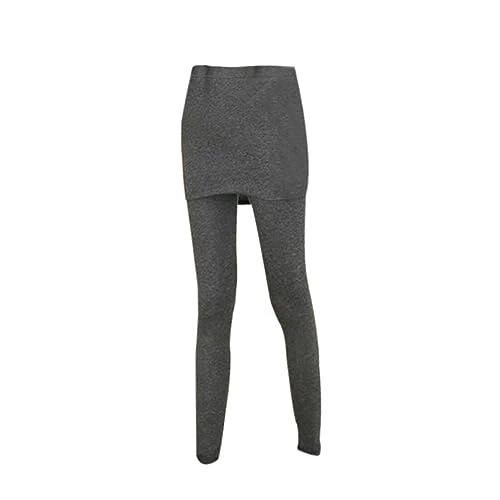 Two in One Leggings Women Leggings with Skirt Tummy Control Tights Mini Skirt Leggings Elastic Casual Skinny Pants Women's Workout Leggings (Dark Grey)