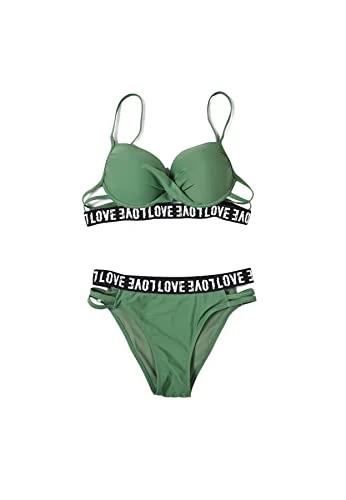 Two-Piece Balconette Bikini with Underwire Adjustable Straps Women's Swimsuit 235617 (40, Green)