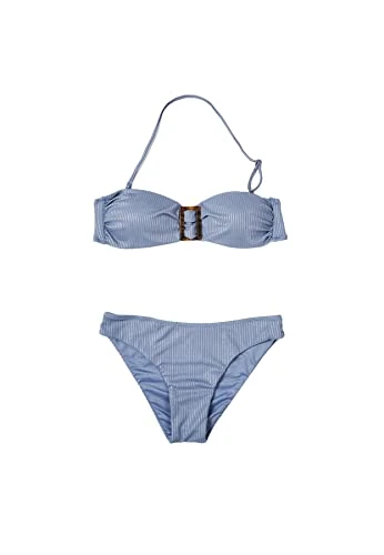 Two-piece Bikini Swimsuit with Adjustable Removable Shoulder Strap and Ribbed Bandeau Removable Cups for Women 23592 (46, Blue)