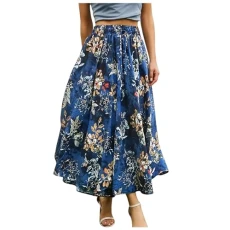 Two Piece Skirt Outfits for Women Long Midi Length Casual Skirt For Holiday Shirts to Go with Skater Skirts (Blue, XXL)