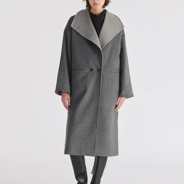 Two-tone double breasted wool blend coat