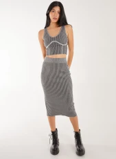 Two Tone Rib Midi Skirt  - S/M  - BLACK