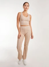 Two Tone Rib Seam Detail Flares / STONE Two Tone Rib Seam Detail Flares / STONE