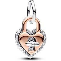 Two-tone Twistable Heart Padlock Double Dangle Charm