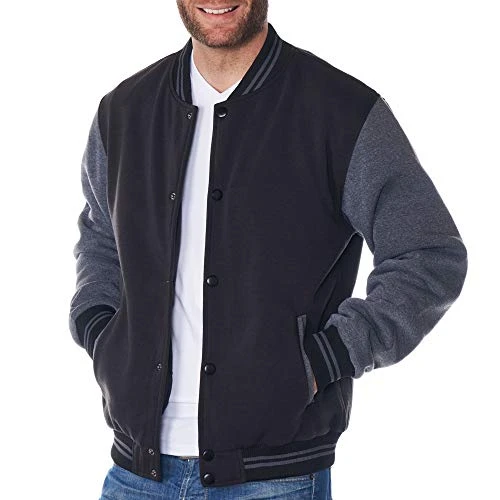 Tyler Mens Varsity Baseball Jacket Casual Letterman Bomber Jacket Black Gray 2XL