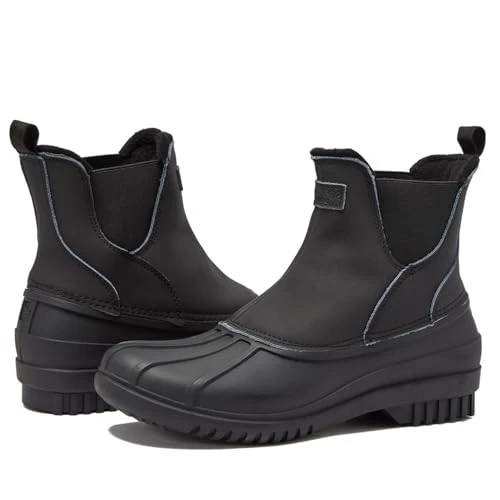 Tyler Slip On Rain and Snow Boots for Men - Leather Waterproof Chelsea Duck Boots, Lined Insulated Men’s Winter Snow Boots, Black, 9 UK
