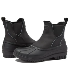 Tyler Slip On Rain and Snow Boots for Men - Leather Waterproof Chelsea Duck Boots, Lined Insulated Men’s Winter Snow Boots, Black, 9 UK