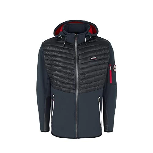 Tylonshell Men's Jacket Softshell / Quilted Windbreaker Hood Sleeve Pocket with Rubber Patch - Grey - Large