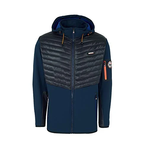 Tylonshell Men's Jacket Softshell / Quilted Windbreaker Hood Sleeve Pocket with Rubber Patch, navy, M
