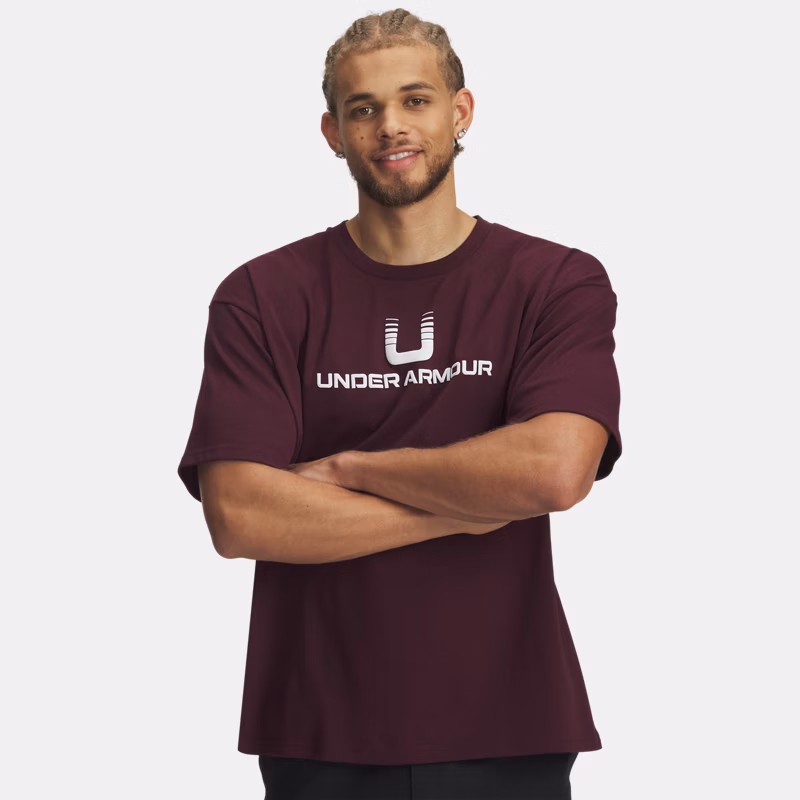 U Logo Heavyweight Mens Short Sleeve Dark Maroon / White Red