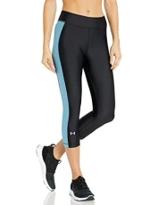 UA Heatgear, Three Quarter Leggings Made from Ultralight Fabric, Fast-Drying Workout Leggings for Women Women, Grey (Black/Mobile Blue/Metallic Silver (008)), XS UA Heatgear, Three Quarter Leggings Made from Ultralight Fabric, Fast-Drying Workout Leggings for Women Women, Grey (Black/Mobile Blue/Metallic Silver (008)), XS