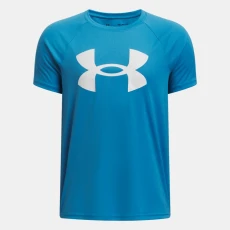 UA Tech? Big Logo Boys Short Sleeve Ether Blue / White YXS ( in) UA Tech? Big Logo Boys Short Sleeve Ether Blue / White YXS ( in)