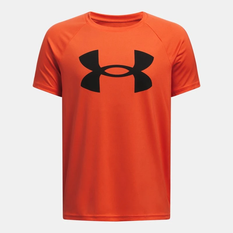 UA Tech? Big Logo Boys Short Sleeve Fire / Black YSM ( 54 in) - Orange