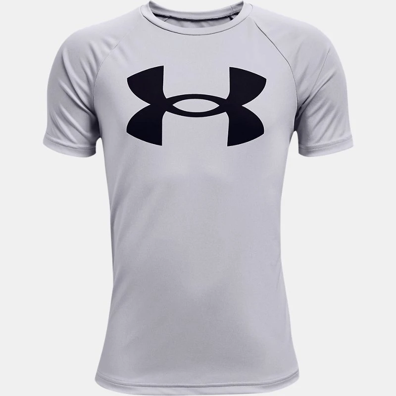 UA Tech? Big Logo Boys Short Sleeve Mod Gray Light Heather / Black YLG (59 in)