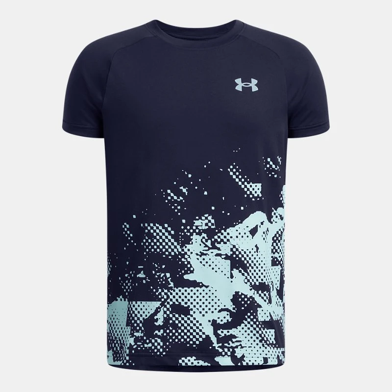 UA Tech? Graphic Boys Short Sleeve Midnight Navy / Stream / Stream YLG (59 in) - Blue