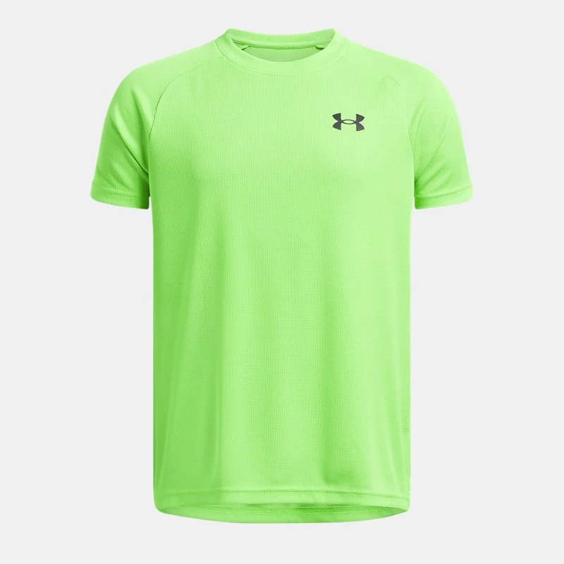UA Tech? Textured Boys Short Sleeve Cyber Green / Black YLG (59 in)