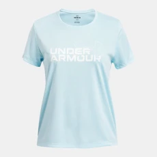 UA Tech? Twist Wordmark Logo Girls Short Sleeve Stream / White YLG (59 in) - Blue UA Tech? Twist Wordmark Logo Girls Short Sleeve Stream / White YLG (59 in) - Blue