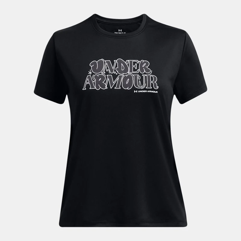 UA Tech? Wordmark Girls Short Sleeve Black / Castlerock / White YSM ( 54 in)