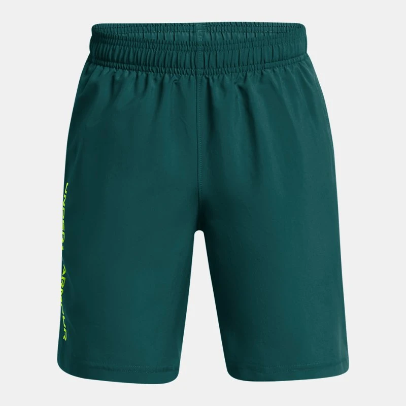 UA Tech? Woven Wordmark Boys Shorts Hydro Teal / High Vis Yellow YLG (59 in) - Blue