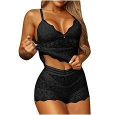 UK Stock Sale Womens Bow Lace Solid Color Sexy Sling Pajama Set Sexy Lingerie Set Babydoll Sleepwear Nightwear Set Ladies Comfort Cotton Everyday Bra Gift for her Girls