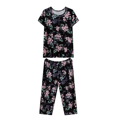 UK Stock Sale Womens Pyjamas Jacket Floral Print 3 Piece Summer Shorts Sleepwear Camisole and Shorts Ladies Pyjamas Size 14 Womens Pyjamas Summer Nightwear Soft Breathable Pajamas Valentine's Day