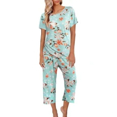 UK Stock Sale Womens Pyjamas Plus Size High Waisted Summer Nightwear Sweetness Cami Sets Ladies Pyjamas Size 14 Cotton Floral Printing Short Sleeve Loungewear Wide Leg Pants St Patrick S Day Gifts