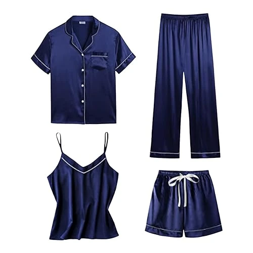 UK Stock Sale Womens V Neck Pyjamas Set Round Neck Print Nightwear Camisole and Shorts Ladies Pyjamas Size 14/16 2 Piece Button down Short Pjs for Women Wide Leg Pants Gifts for Women