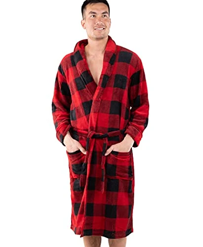 Ultra-Cozy Plaid Bathrobes for Men, Moose Plaid Bathrobe, L-x-L