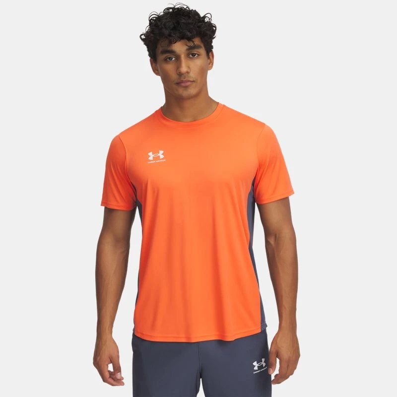 Under Armour Challenger Mens Training Short Sleeve Fire / Downpour Gray / White