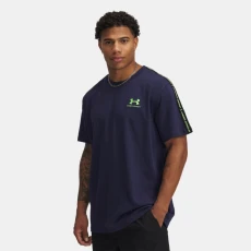 Under Armour Icon Heavyweight Taping Mens T hirt Midnight Navy / Cyber Green