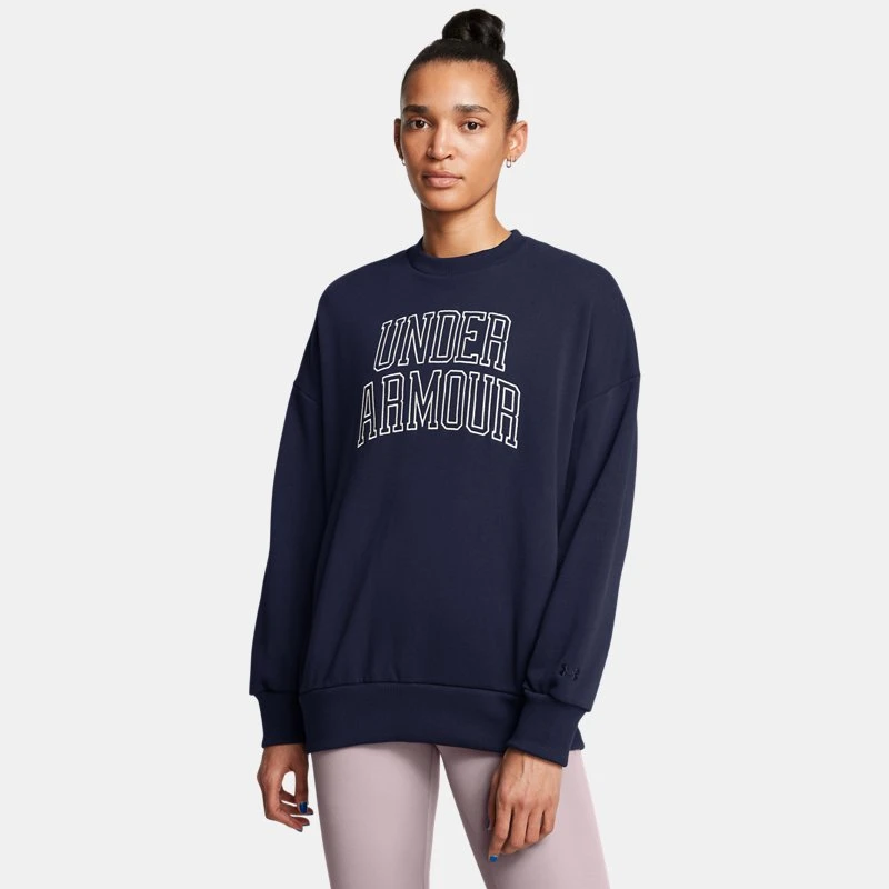 Under Armour Icon Heavyweight Terry Womens Oversized Crew Midnight Navy / Summit White
