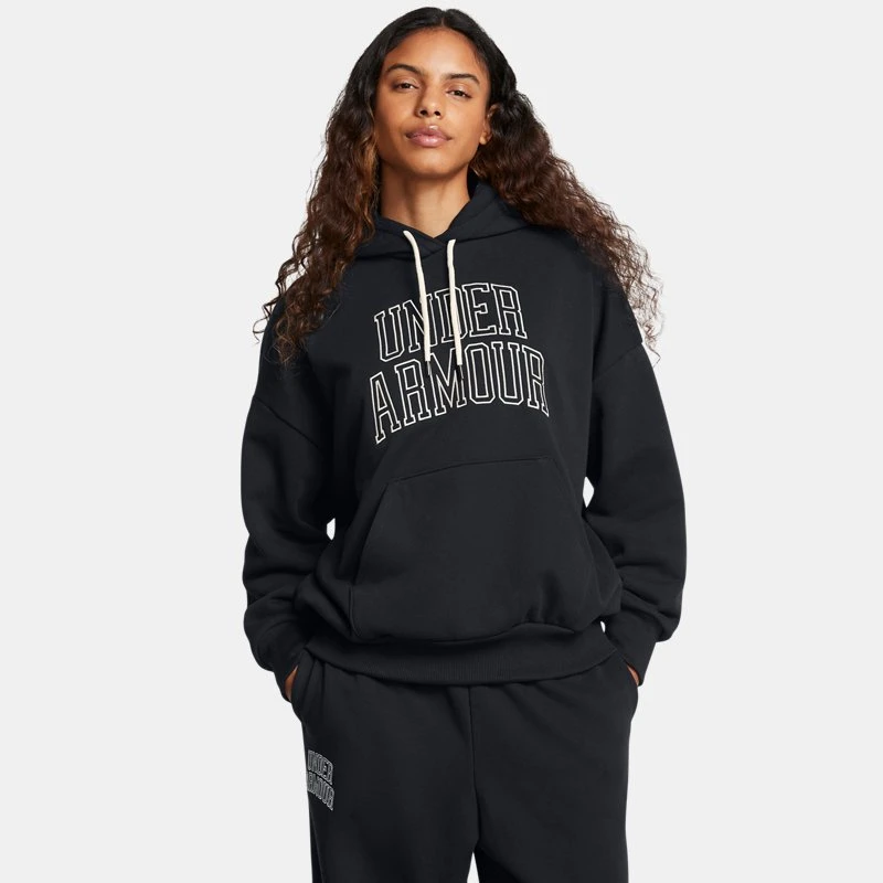 Under Armour Icon Heavyweight Terry Womens Oversized Hoodie Black / Summit White