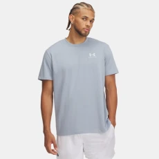 Under Armour Logo Embroidered Heavyweight Mens Short Sleeve Harbor Blue / Stone