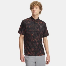 Under Armour Playoff Printed Mens Polo Black / Fire / Castlerock